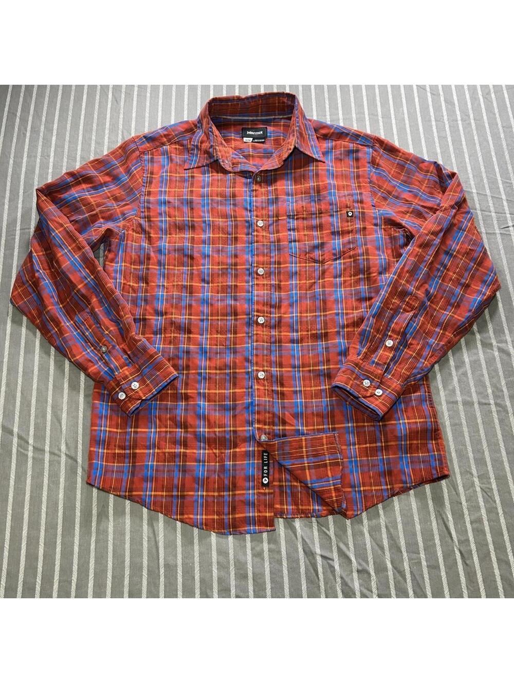 Marmot Long Sleeve Plaid Shirt Mens M Red Lightweight button up
